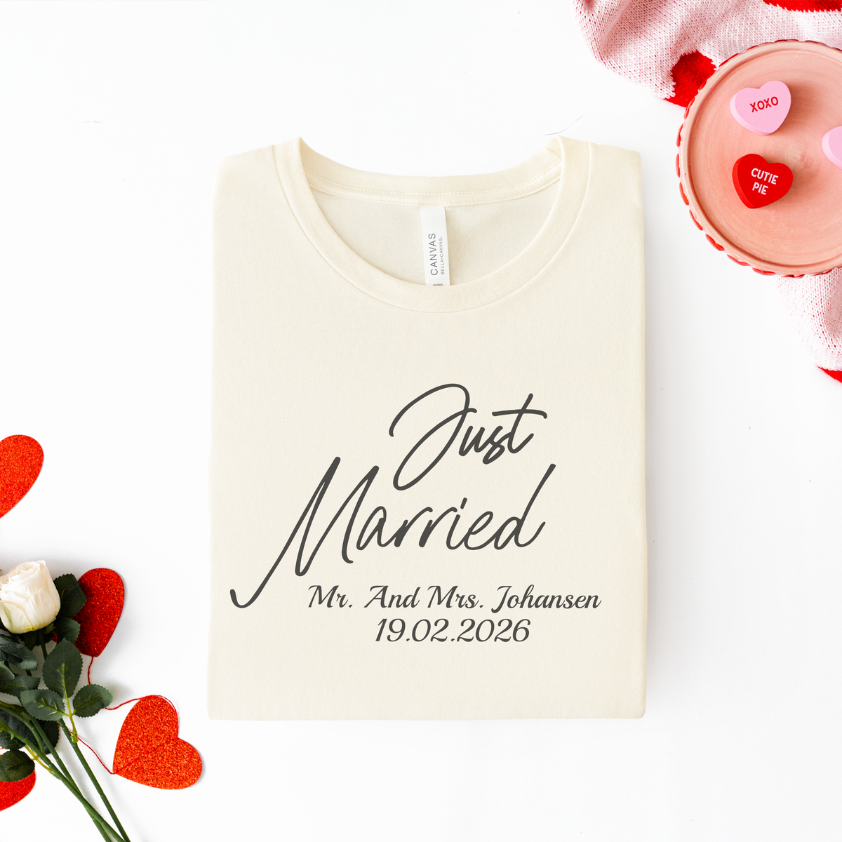 Custom Just Married Shirt - Personalized Mr and Mrs Wedding Tee, Honeymoon Gift for Newlyweds, Custom Name & Date