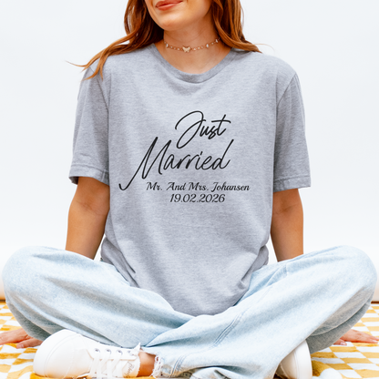 Custom Just Married Shirt - Personalized Mr and Mrs Wedding Tee, Honeymoon Gift for Newlyweds, Custom Name & Date
