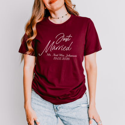 Custom Just Married Shirt - Personalized Mr and Mrs Wedding Tee, Honeymoon Gift for Newlyweds, Custom Name & Date